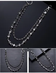 Punk style dark dice and pyramid spike multi-layer pants chain for hip-hop fashion.