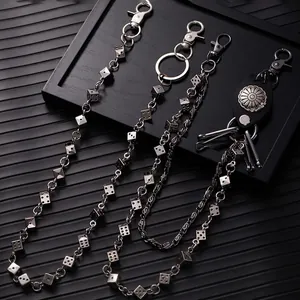 Punk Dice Skull Pant Chain Metal Alloy Leather Waist Chain Hip Hop Gothic Streetwear Antique Silver Cool Accessory