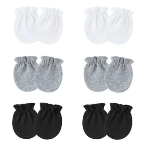 Soft cotton baby anti-scratch mittens set of 6 pairs in white, grey and black colors
