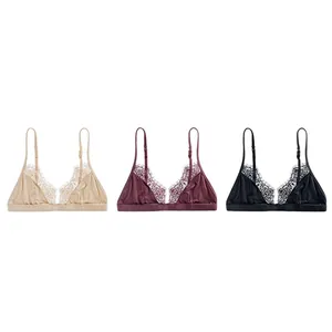 Reggiseni sexy in seta di ghiaccio ultra-sottile con bordo in pizzo a ciglia, 3 colori