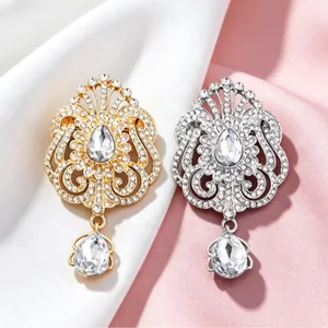 Broches couronne goutte d'eau élégantes avec strass étincelants en or et argent