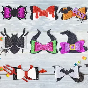 Selection of glittery Halloween pet hair clips in various spooky designs