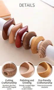 Detailed view of handcrafted retro wooden bangles with smooth polished finish.