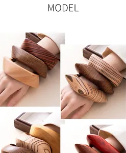 Detailed view of vintage chunky wooden bangles featuring unique natural grain patterns