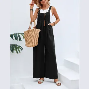 Stilvoller lässiger schwarzer Damen-Jumpsuit mit weitem Bein und Taschen für den Sommer