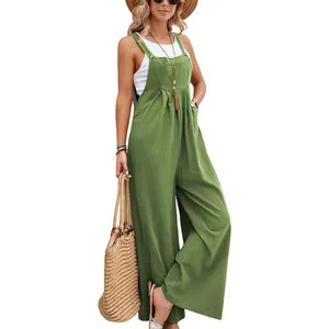 Salopette décontractée verte pour femme avec jambe large et design sans manches