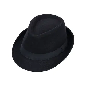 Classic black wool felt fedora hat for men and women with decorative ribbon band