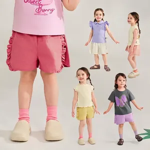 Short à Volants en Coton pour Filles Été Taille Élastique Décontracté Couleur Unie Enfants Confortable Doux Plage Quotidien