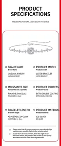 Spécifications détaillées du bracelet en argent S925 et moissanite avec dimensions.