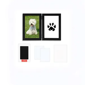 Pet Paw Print Keepsake Kit Wooden Hinged Photo Frame With Inkless Ink Pad Memorial Gift For Dogs Cats Simple Decoration