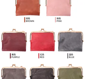 Collection of multi-color retro kiss-lock coin purses for women with textured faux leather