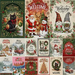 Selection of festive Christmas garden flags featuring Santa gnomes and trucks