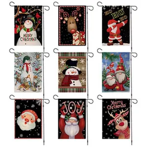 Set of 9 festive double-sided linen Christmas garden flags featuring various holiday motifs