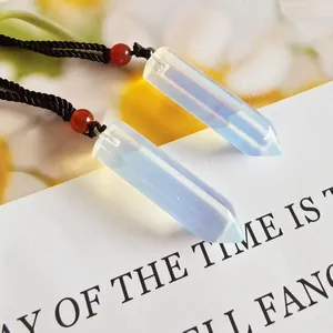 Natural crystal hexagonal column necklace with handcrafted braided cord pendants
