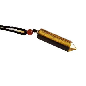 Natural tiger eye crystal hexagonal prism necklace with a durable hand-woven cord