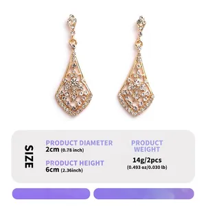 Detailed size and weight information for bridal rhinestone openwork drop earrings.