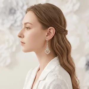Elegant bridal rhinestone dangle earrings, perfect for wedding parties and formal gowns.