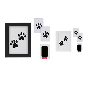 Pet Paw Print Memorial Kit Clean Touch Inkless Pad Photo Frame Wood Desktop Decor Keepsake Souvenir Dogs Cats