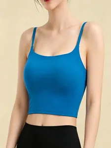 Débardeur de sport bleu rembourré pour femme, design sans couture pour yoga et fitness