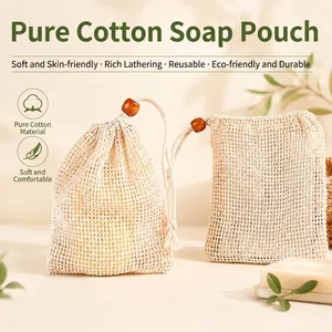 Sacchetto per sapone in cotone naturale con coulisse per esfoliazione e schiuma