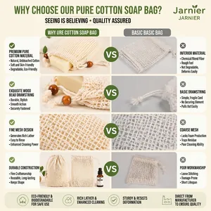 Sacchetto per sapone in rete di cotone naturale con perle di legno per esfoliare