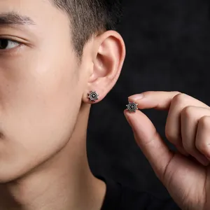Vintage Copper Ship Rudder Stud Earrings For Men Women Antique Gold Silver Gear Sun Wheel Punk Fashion Jewelry Unisex Earrings