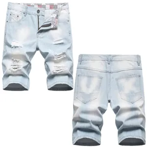 Herren Distressed Ripped Denim Shorts Hellblau Gewaschen Baumwollmischung Casual Streetwear Hose Für Den Alltag Sommer