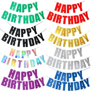 Bannière Happy Birthday Irisée Holographique En Papier Laser Alphabet Guirlande Suspendue Pour Décoration De Fête D'Anniversaire