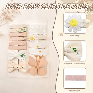 Vue détaillée des pinces à cheveux brodées de fleurs pour enfants et nœuds