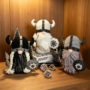 Poupée Gnome Viking Faite Main Figurine Guerrier Gladiateur Nordique Avec Casque À Cornes Bouclier Hache Peluche Décoration Bureau
