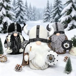 Poupées gnomes gladiateurs vikings avec casques à cornes et boucliers pour décoration