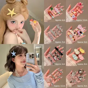 Comprehensive collage of colorful Korean style hair clips with size measurements