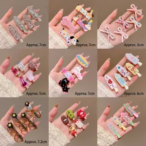 Set of colorful Korean style hair clips with various cartoon and glitter designs for girls