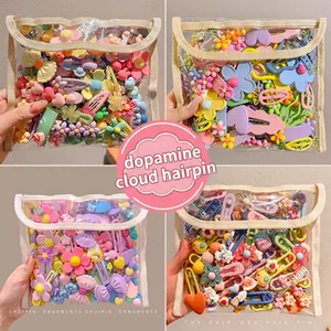 Assorted colorful dopamine style hair clips set packed in a clear PVC storage bag for girls