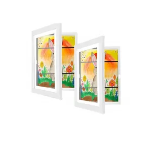 Cadre Art Enfant MDF Bois Ouverture Frontale Rangement Magnétique Pour Affichage Dessins Décoration Maison