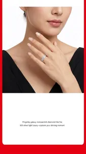 Gros plan détaillé d'une élégante bague d'éternité en argent S925 moissanite portée
