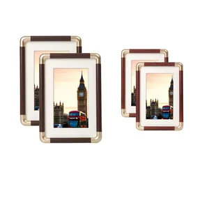 Picture Frames Plastic Wood Grain Texture With Metal Corners For Tabletop And Wall Hanging Decor Elegant Retro Home