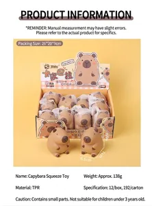 Capybara squishy toy set product details including material and size information