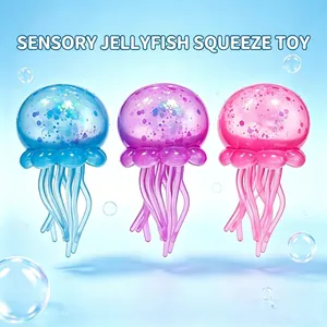 Cute Jellyfish Ice Cream Squeeze Toy Maltose Filled Stress Relief Sensory Fidget Toy Soft TPR Squishy Stress Ball For Kids Adults Anxiety Relief