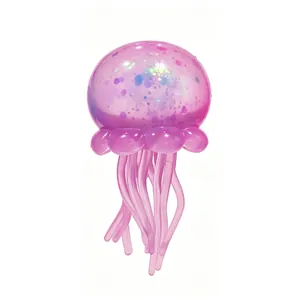 Detailed view of a pink maltose jellyfish squishy toy with colorful glitter filling.