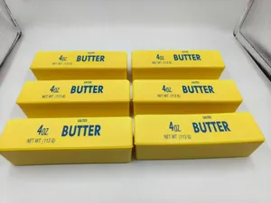 Set of six realistic yellow salted butter stick squishy toys for stress relief