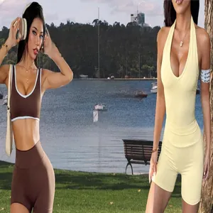 Detailed showcase of Y2K street style slim fit sports crop top and romper sets for women