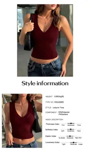 Close-up detail of women's Y2K cropped tank top showing fabric info and style indices