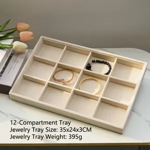 Beige Velvet Jewelry Display Tray Professional Wood Organizer For Necklace Ring Earring Bracelet Jewelry Showcase Storage Tray