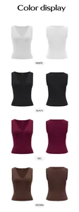 Cropped V-neck sleeveless tank tops in white, black, red, and brown colors