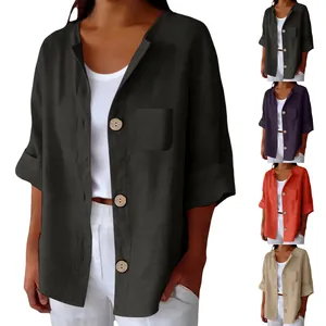 Chemise ample en coton et lin pour femmes disponible en plusieurs couleurs unies