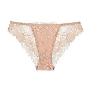 Sinnlicher, transparenter Slip aus floraler Spitze in Nude, hüfthohe Damenunterwäsche
