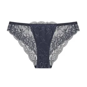 Elegante dunkelgraue Damen Spitze Unterwäsche mit einem transparenten Blumenmuster