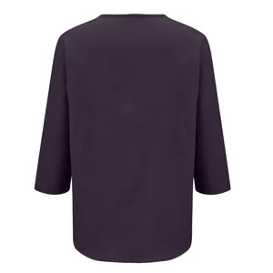Vue arrière détaillée d'une tunique ample en coton et lin pour femme, violet foncé