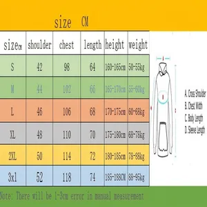 Detailed size chart and measurement guide for European size plain fleece hoodie
